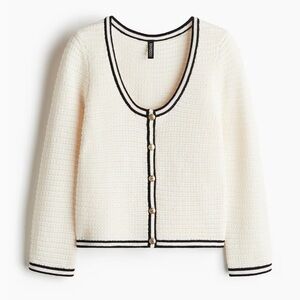H&M Cream and Black Cardigan Sweater V-Neck
